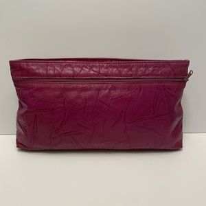 Vintage Carlos Falchi Purple Zip Top Textured Leather Top Zip Clutch Bag